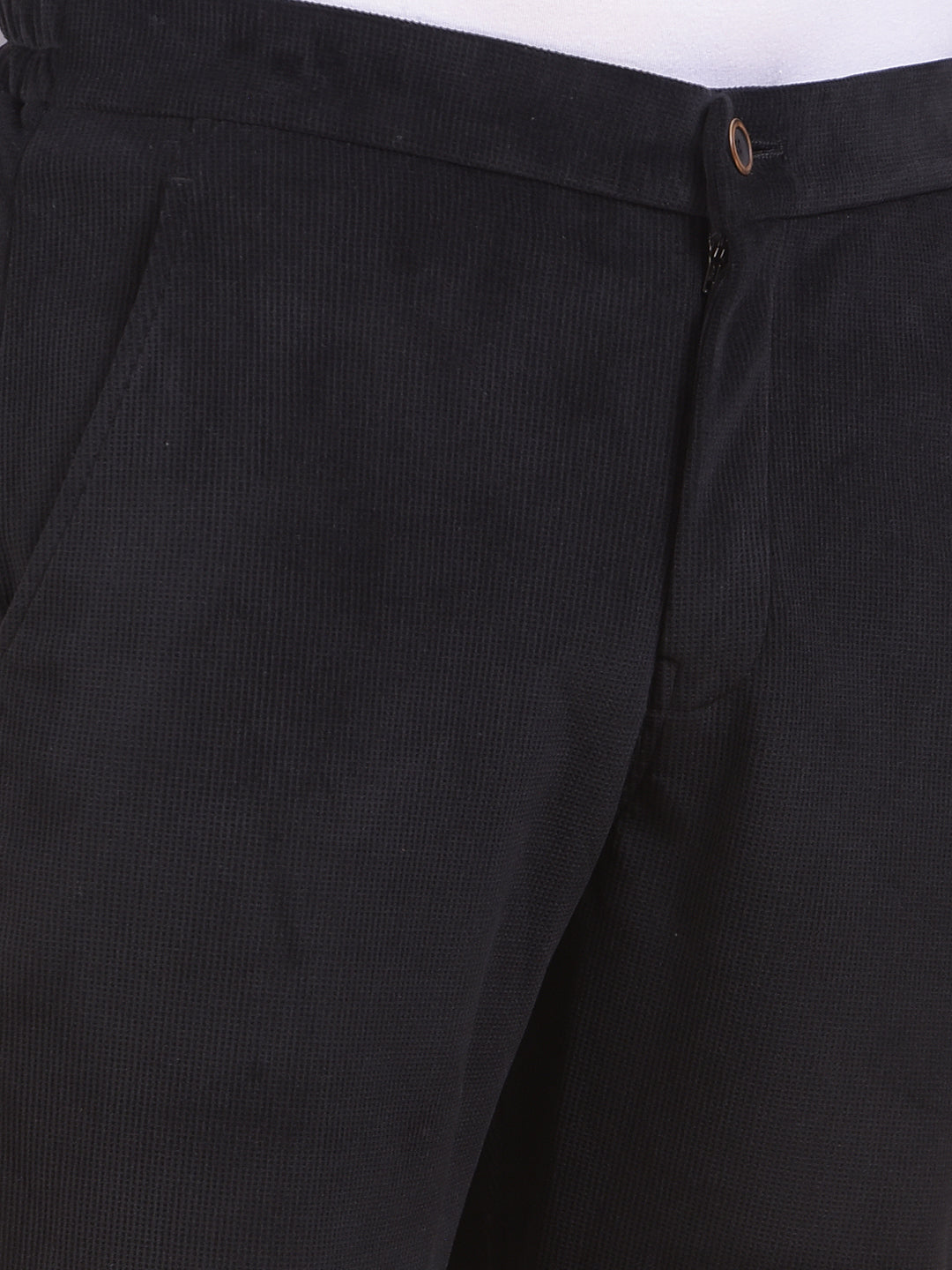 Black Knitted Trackpants With Button & Zip Closure