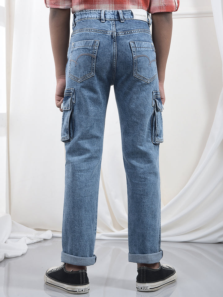 Blue 100% Cotton Straight Cargo Jeans