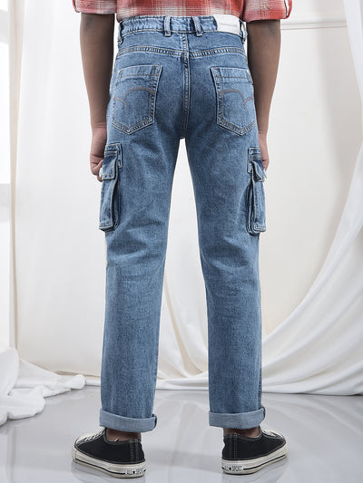 Blue 100% Cotton Straight Cargo Jeans