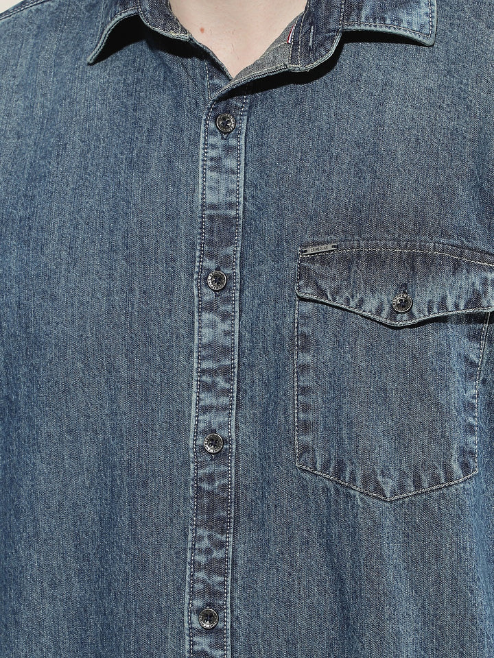 Blue 100% Cotton Denim Shirt