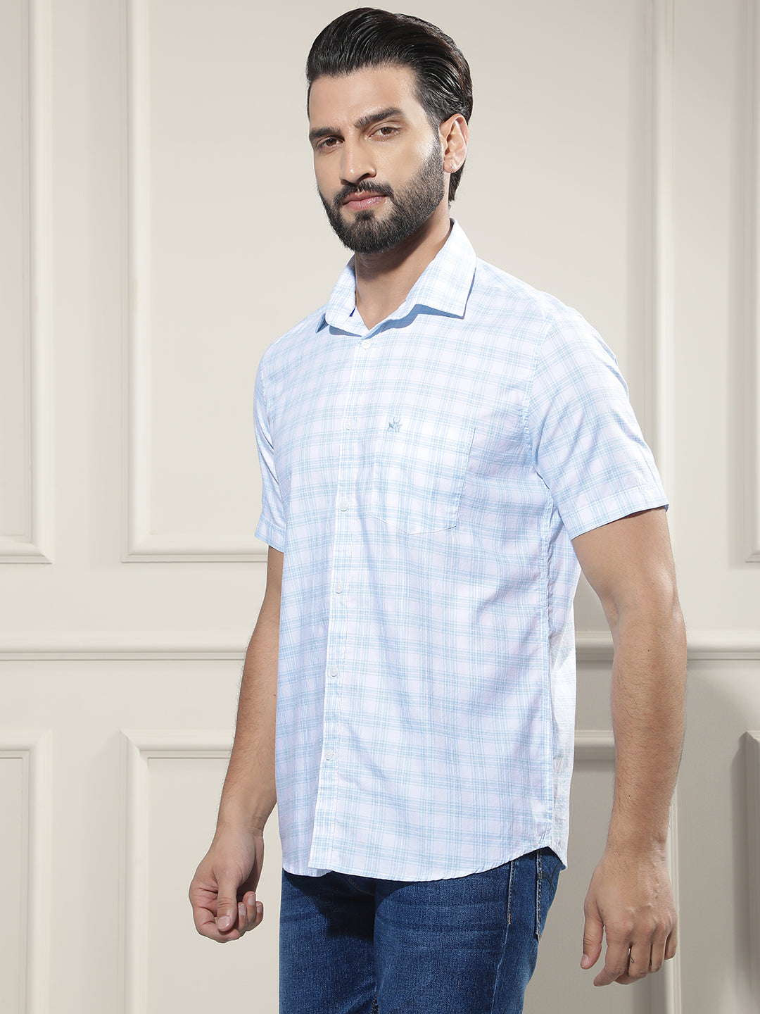 Blue Checked 100% Cotton Shirt