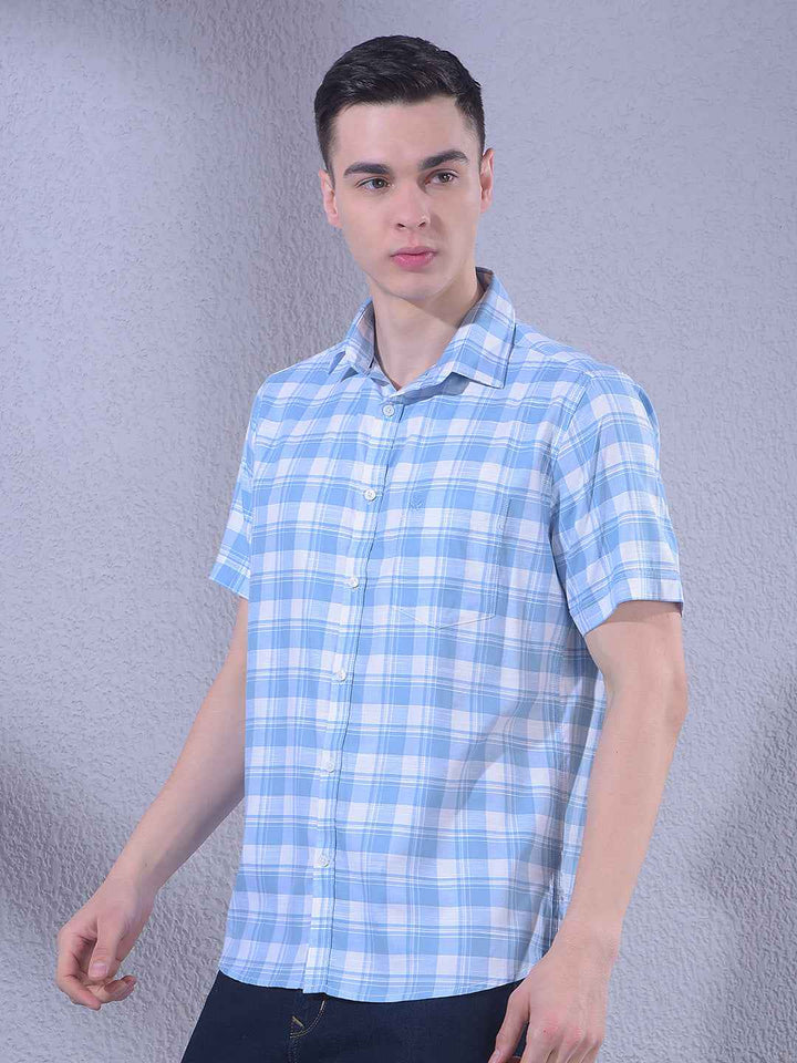 Blue Linen Checked Shirt