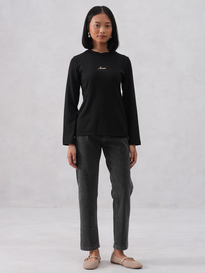 Black Typographic Printed T-Shirt