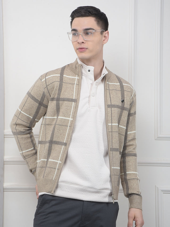 Easy Fit Beige Checked Sweater