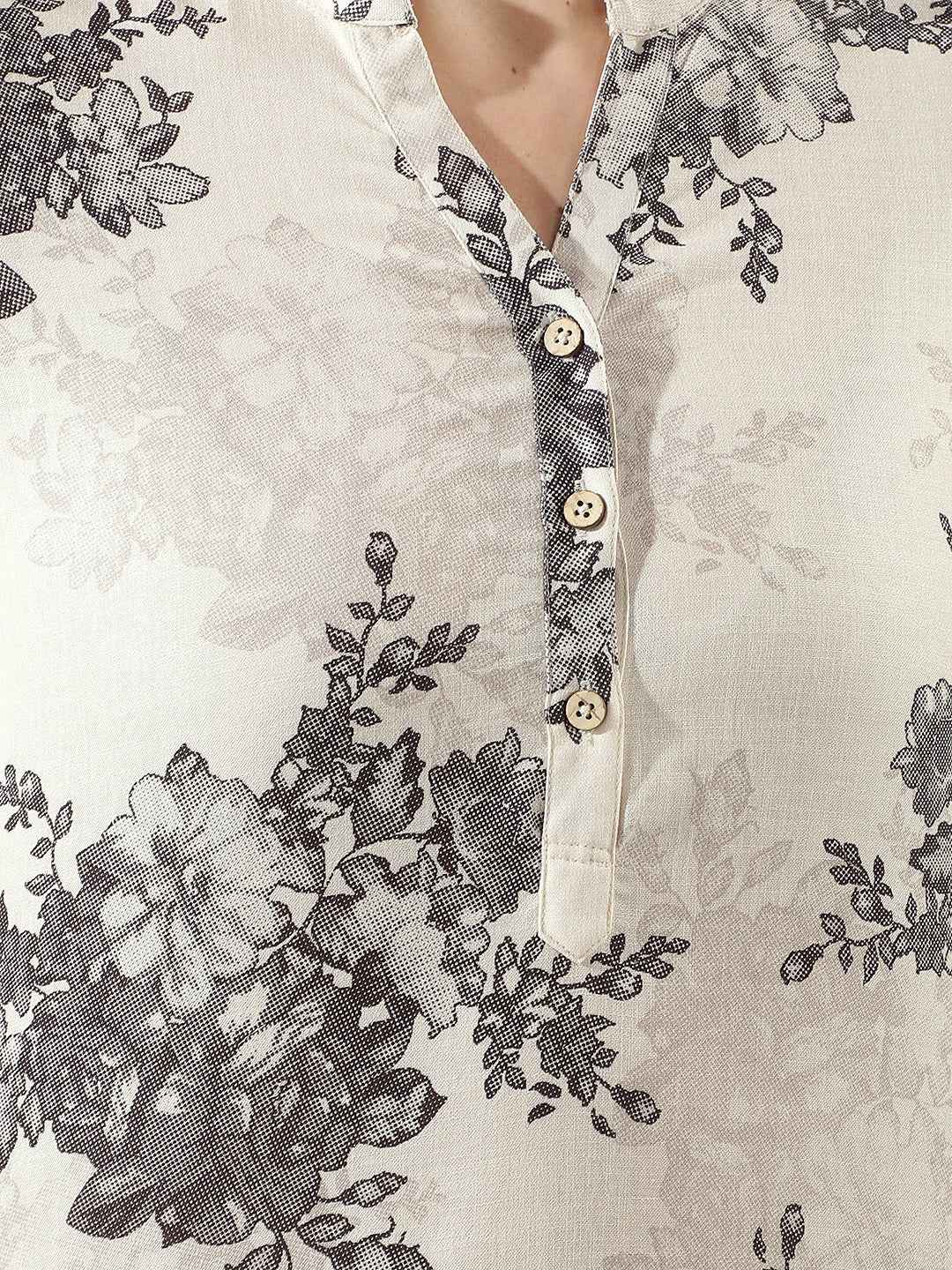 Black Floral Printed V-Neck Top