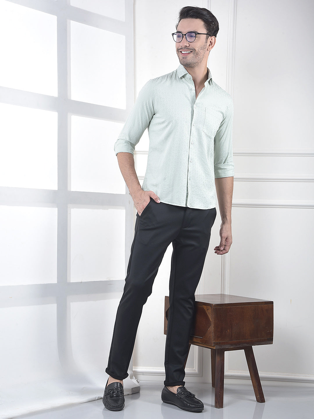 Green Jacquard 100% Cotton Shirt