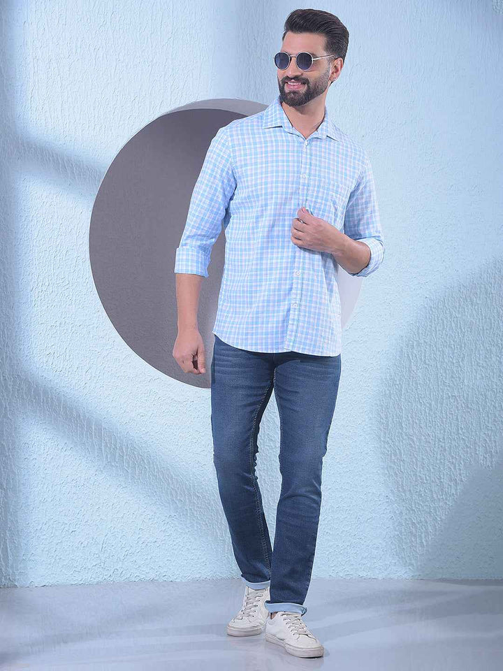 Blue Checked 100% Cotton Shirt
