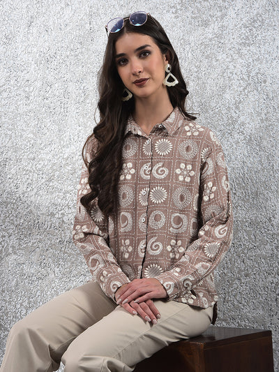 Brown Embroidered Linen Shirt