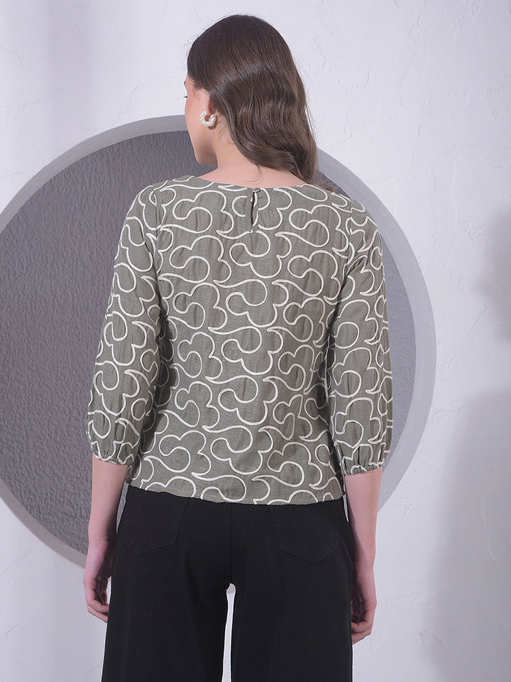 Olive Embroidered Top