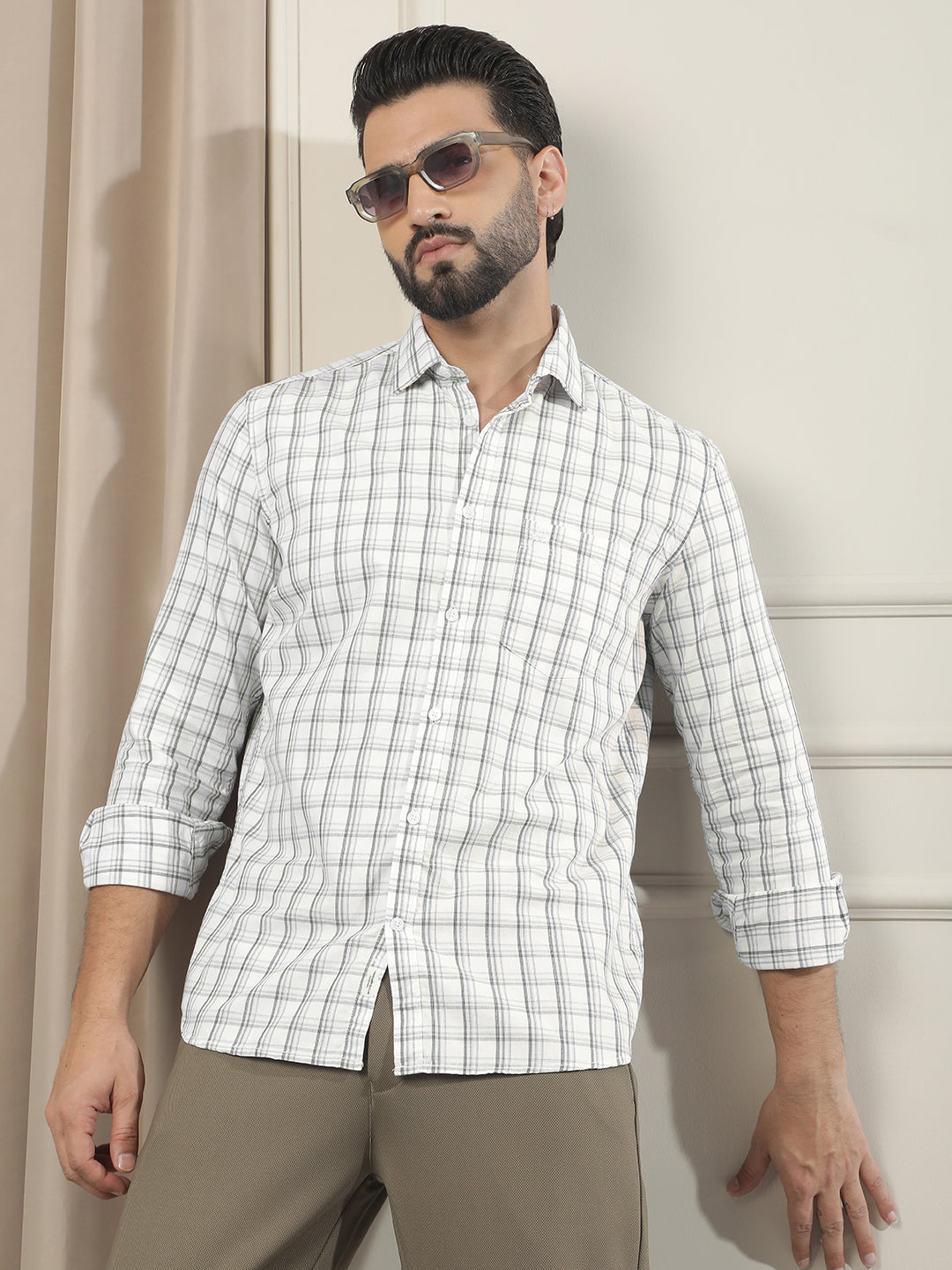 White Checked 100% Cotton Shirt
