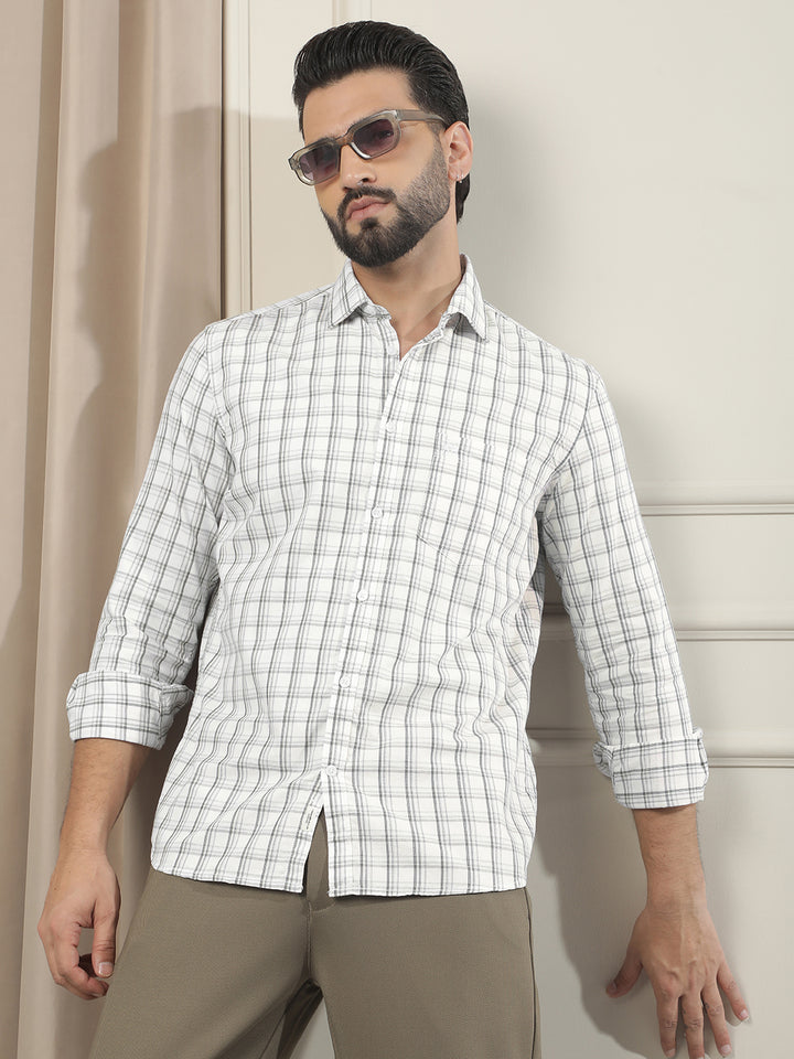 White Checked 100% Cotton Shirt