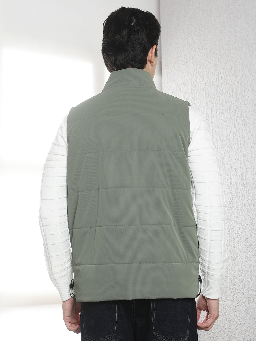 Olive High Neck Sleeveless Puffer Jacket