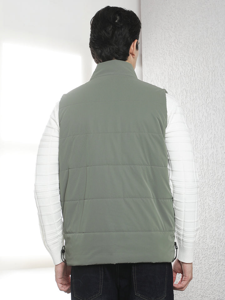 Olive High Neck Sleeveless Puffer Jacket