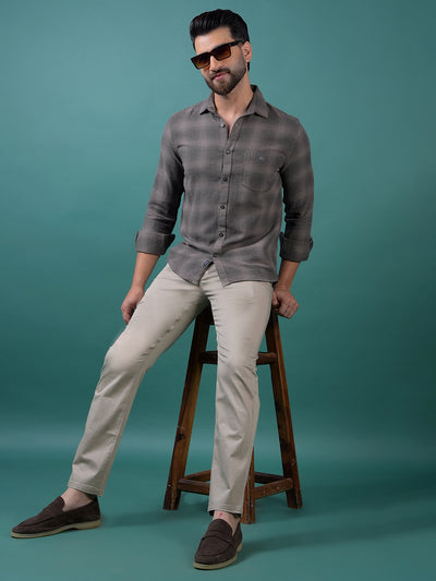Beige Printed Trousers