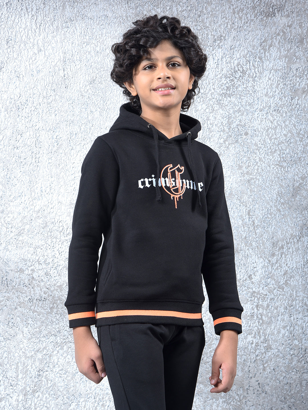 Black Typographic Print Hooded Neck Sweatshirt