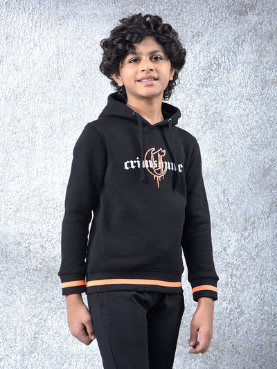 Black Typographic Print Hooded Neck Sweatshirt