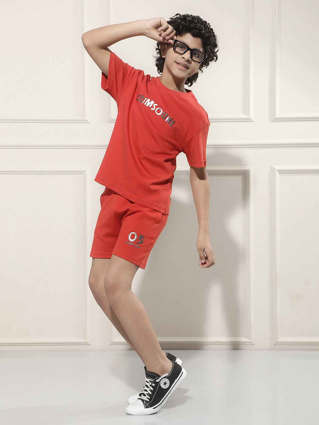 Red Typographic Print Shorts