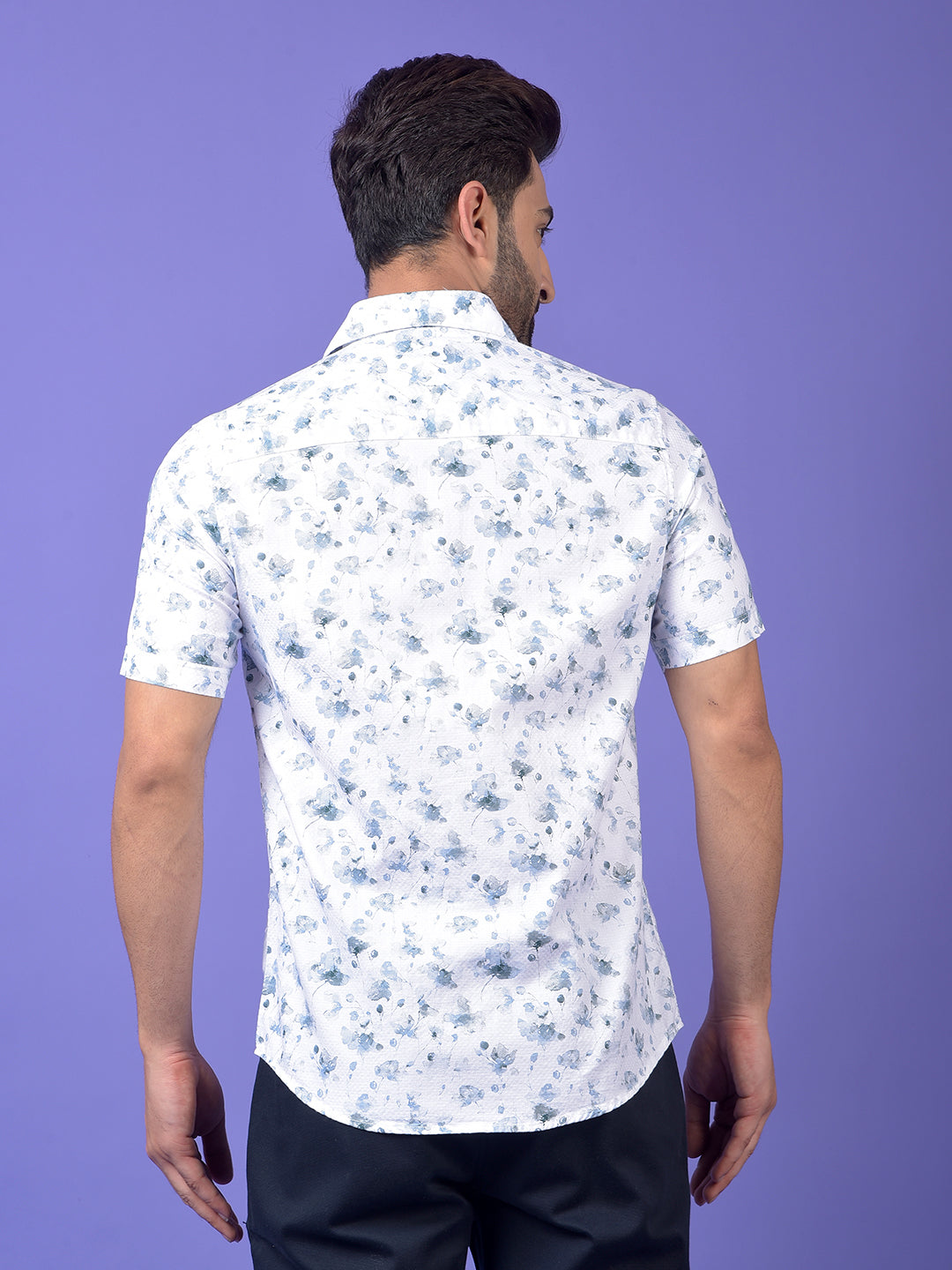 Blue Floral Print 100% Cotton Shirt
