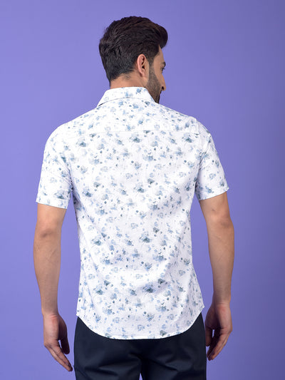 Blue Floral Print 100% Cotton Shirt