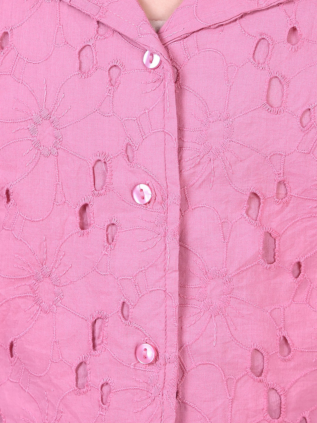 Pink Embellished Resort Collar 100% Cotton Top