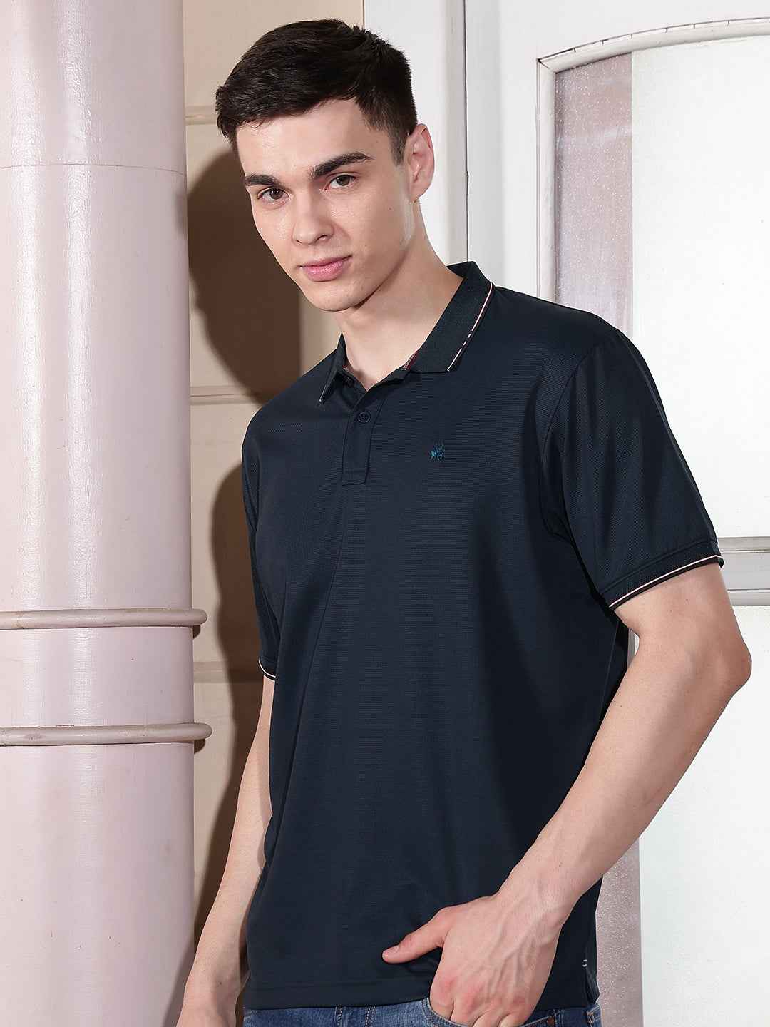 Navy Blue Polo Neck T-Shirt
