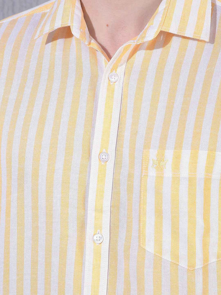 Yellow Vertical Striped Linen Shirt