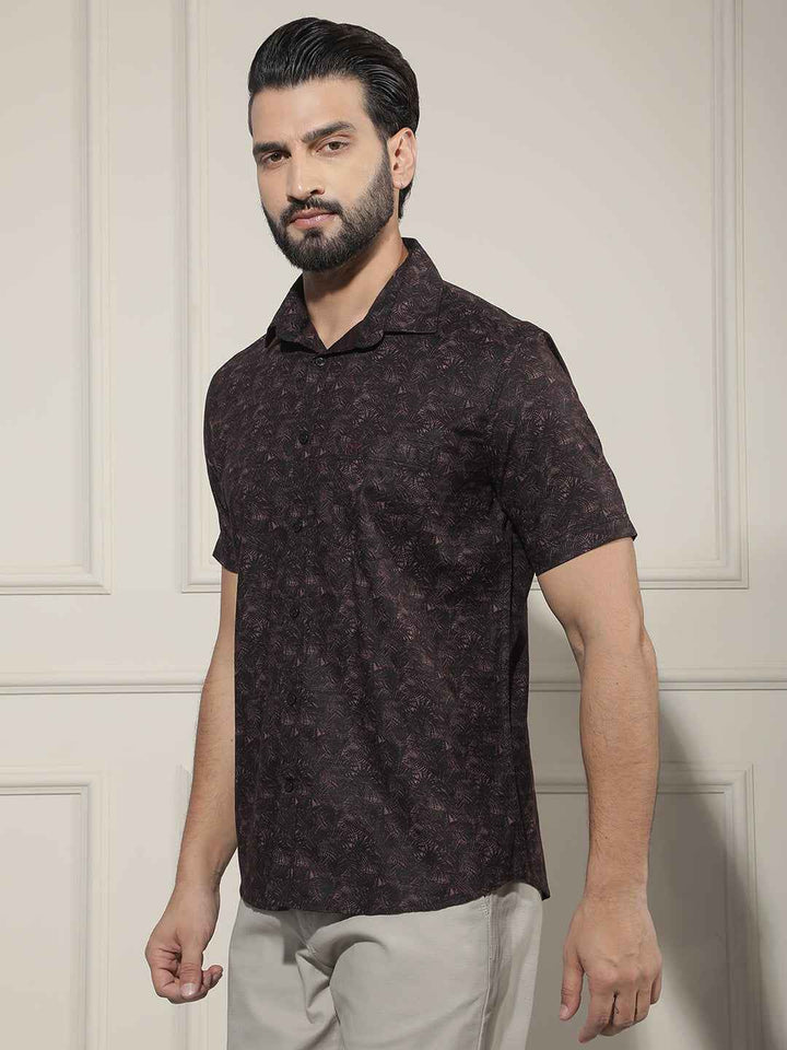 Wine Floral Print Shirt
