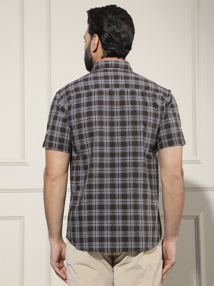 Brown Checked 100% Cotton Shirt