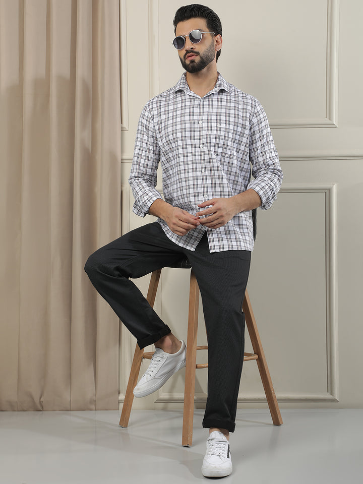 White Checked 100% Cotton Shirt