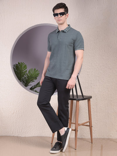 Green Printed Polo-Neck T-Shirt