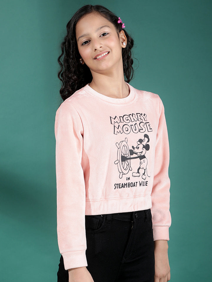 Pink Graphic Print Crop-Length Sweatshirt-Girls Sweatshirts-Crimsoune Club