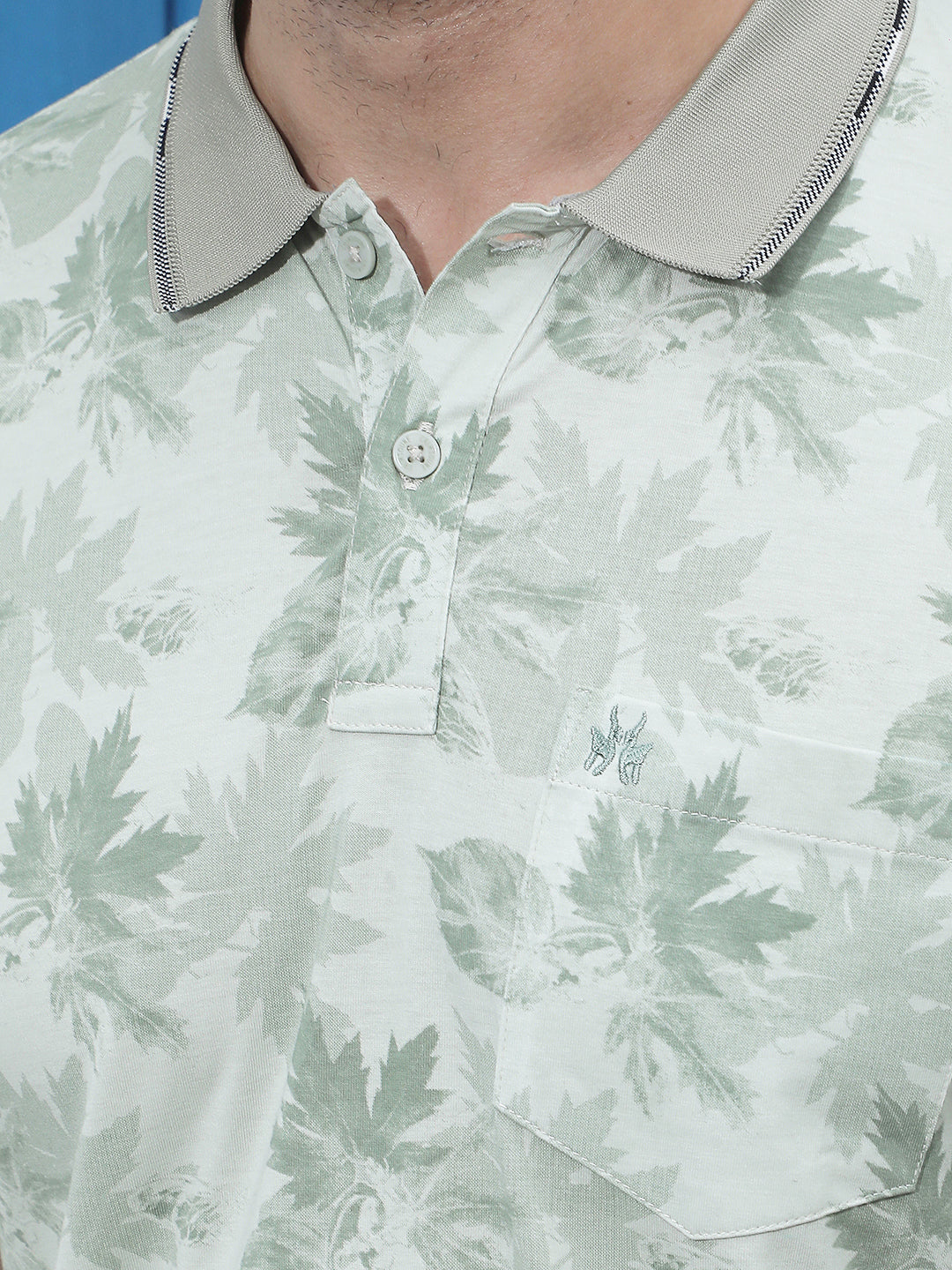 Green Floral Print Polo Neck T-Shirt