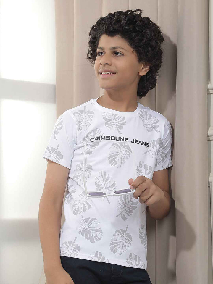 White Tropical Leaf Print T-Shirt