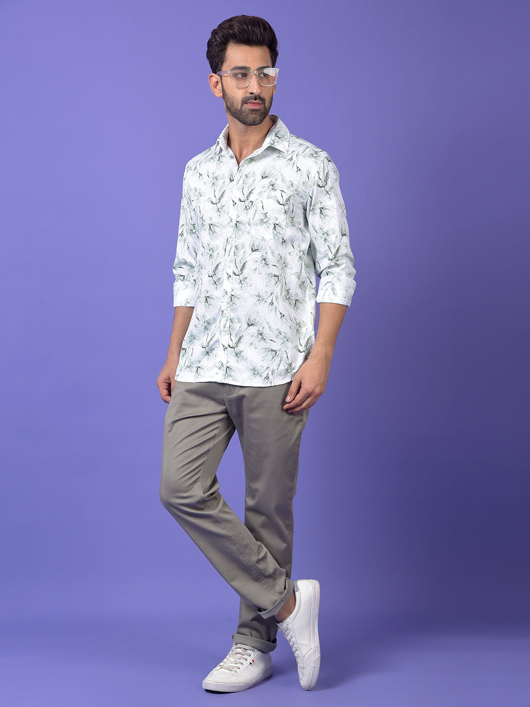 Green Floral Print 100% Cotton Shirt
