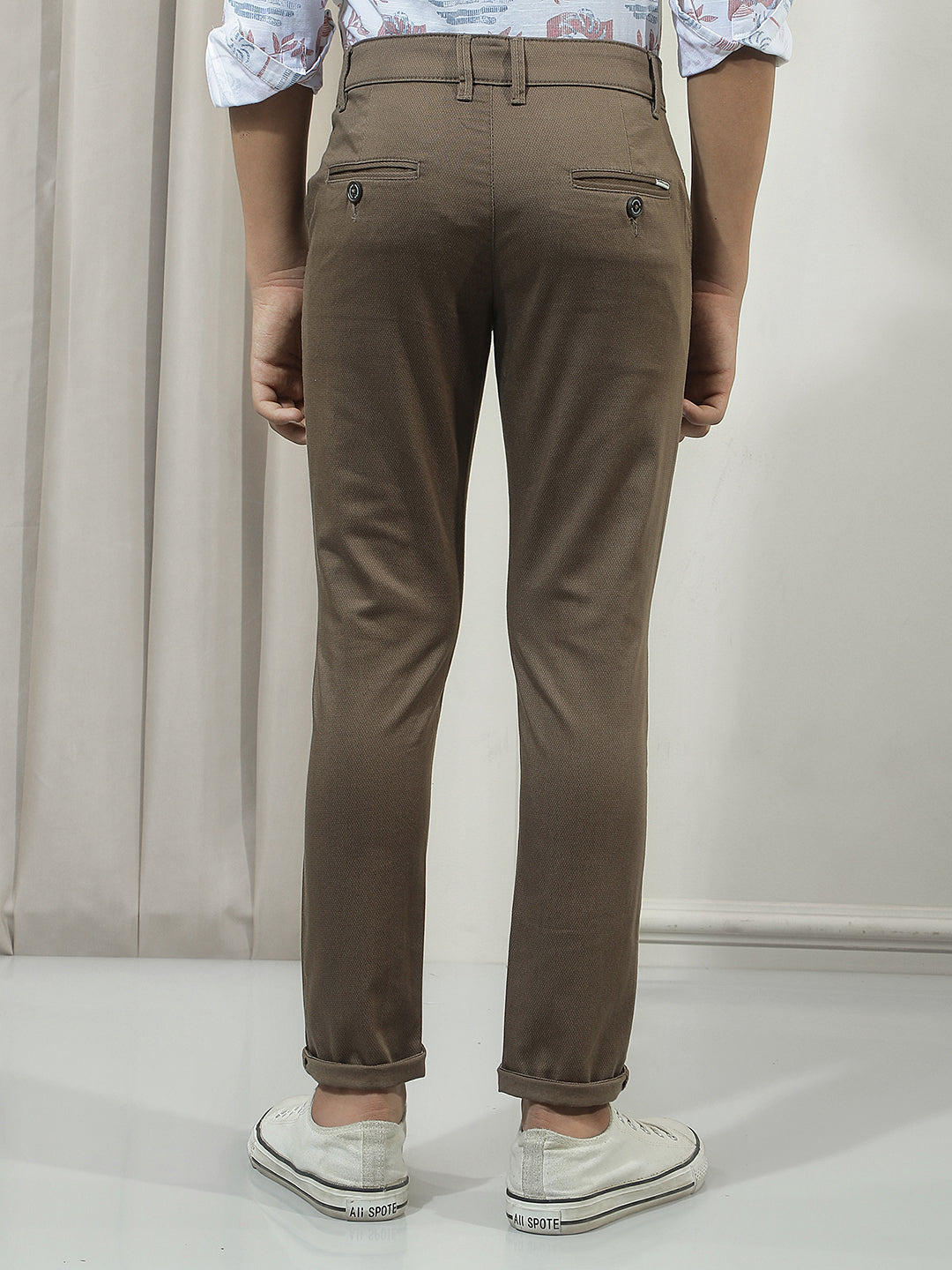 Brown Cotton Stretchable Trousers