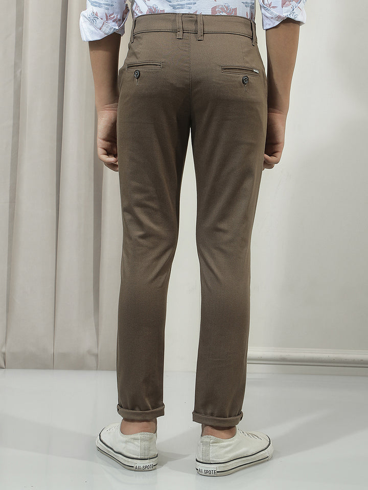 Brown Cotton Stretchable Trousers