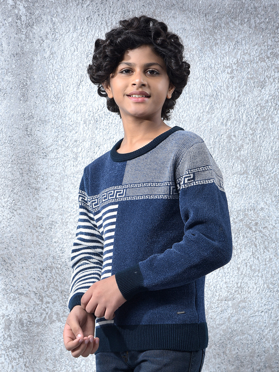 Navy Blue Jacquard Sweater