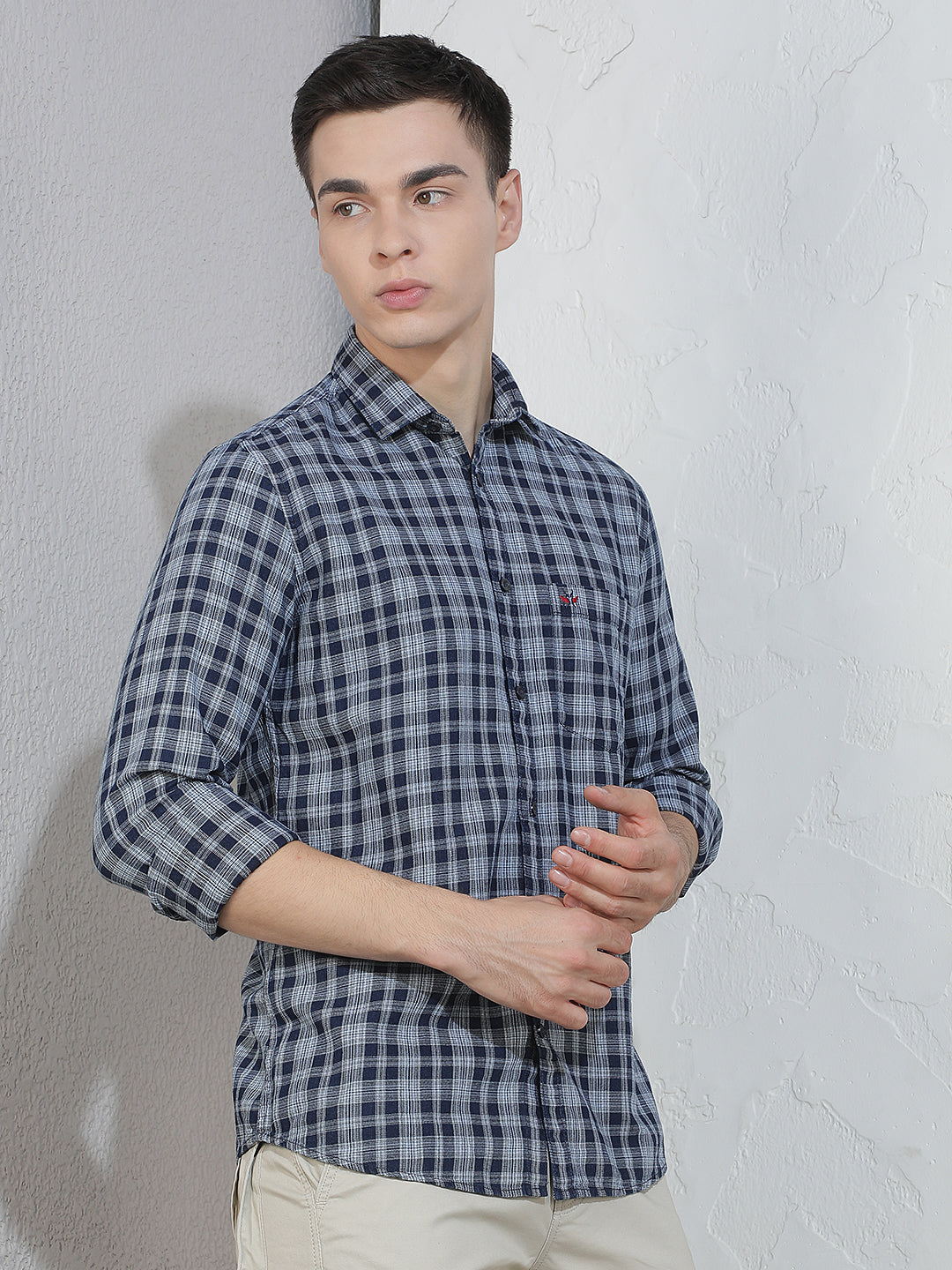 Navy Blue Checked 100% Cotton Shirt