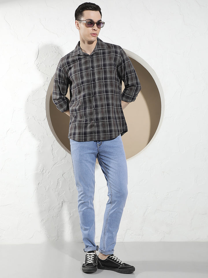 Brown 100% Cotton Checked Shirt