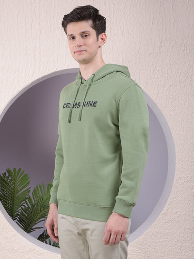 Green Typographic Print Hooded Neck Sweatshirt