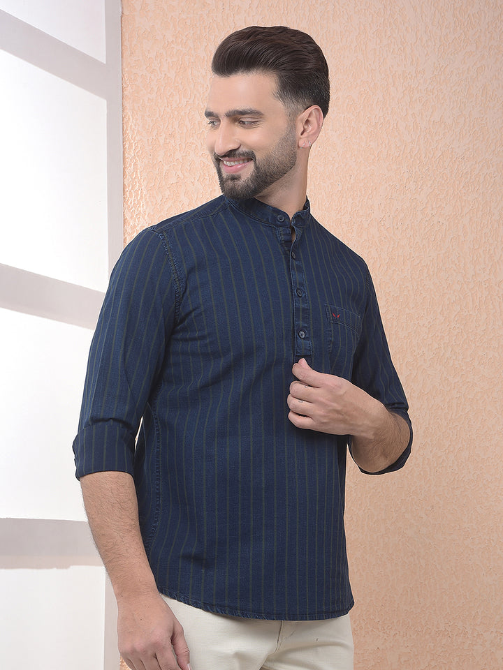 Striped 100% Cotton Green Kurta