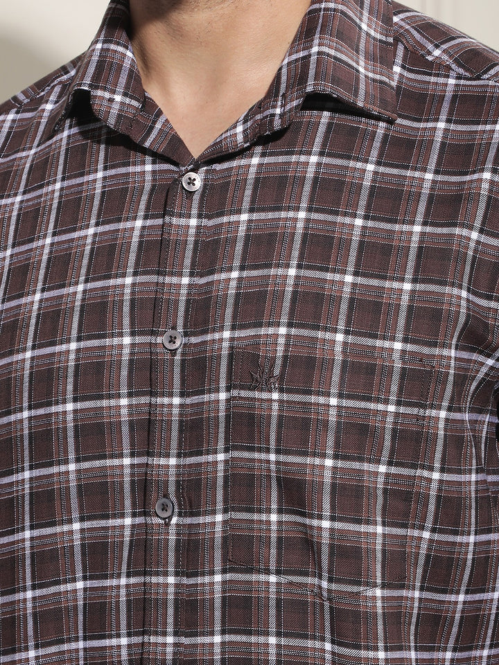 Brown Checked 100% Cotton Shirt