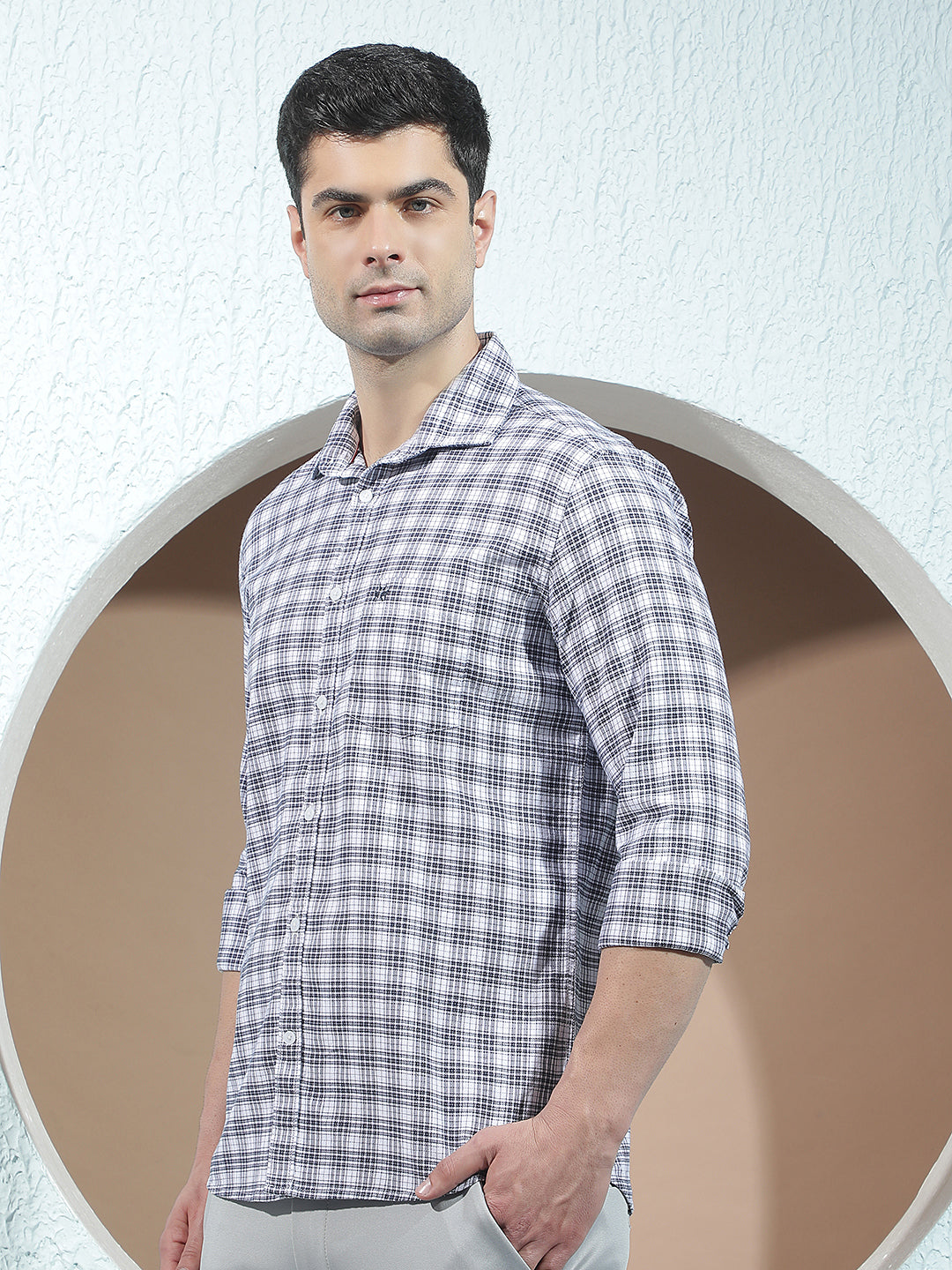 White 100% Cotton Checked Shirt