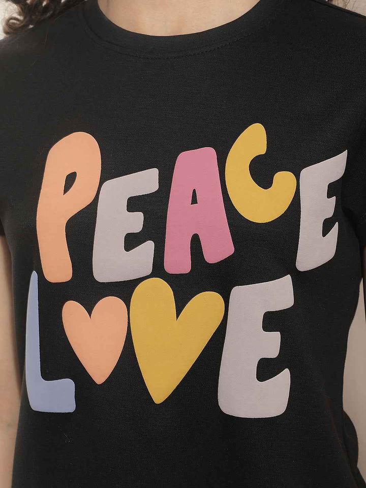 Black Typographic Print T-Shirt