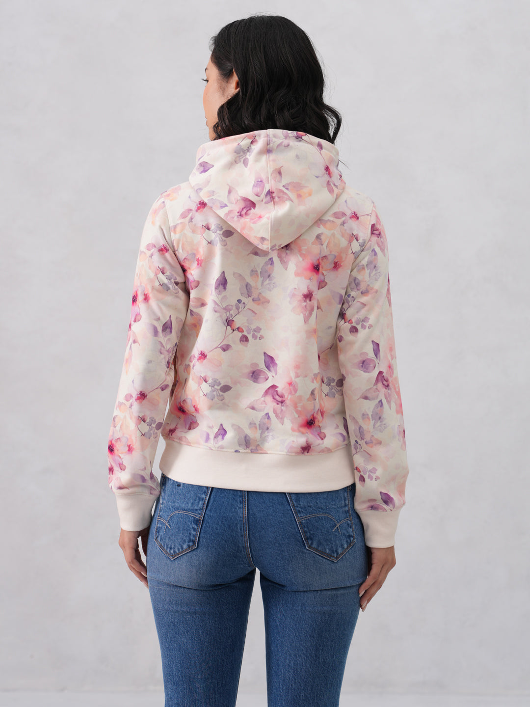 Multi-Color Floral Printed Hooded Neck Sweatshirt