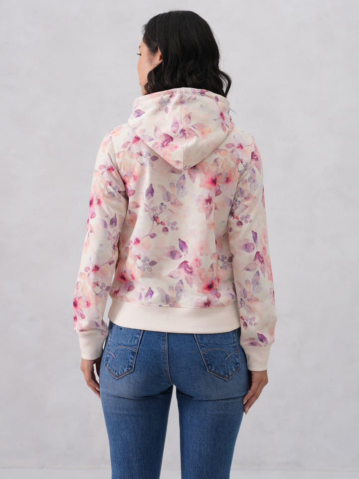 Multi-Color Floral Printed Hooded Neck Sweatshirt