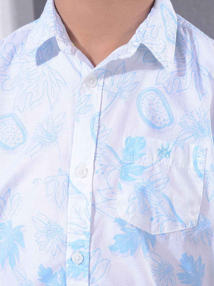 Blue Botanical Print Shirt