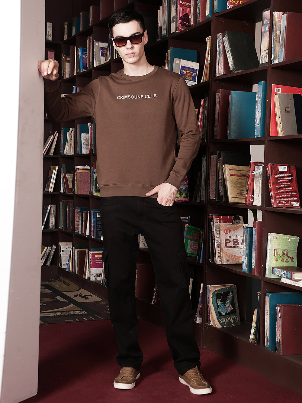 Brown Typographic Print Round Neck Sweatshirt