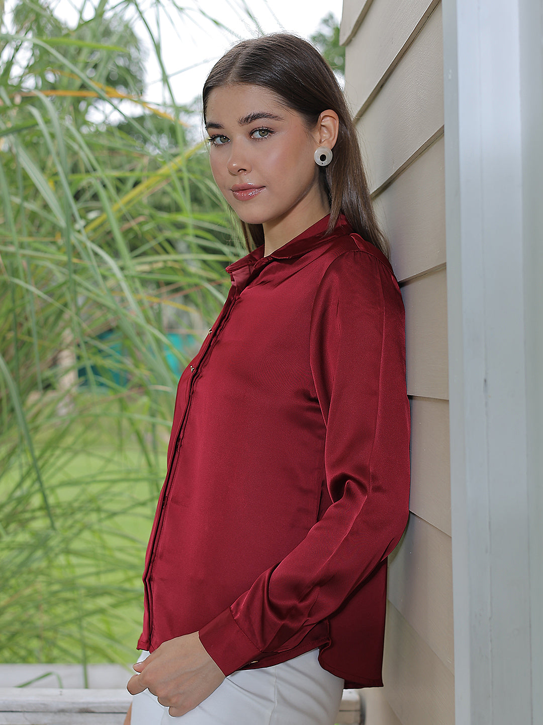 Ruby Red Satin Shirt