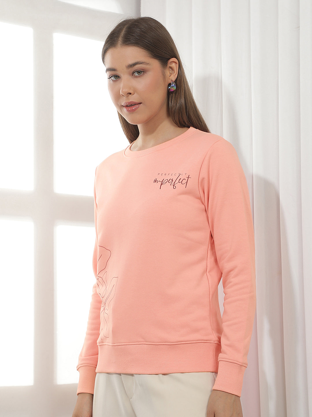 Peach Floral Print Sweatshirt
